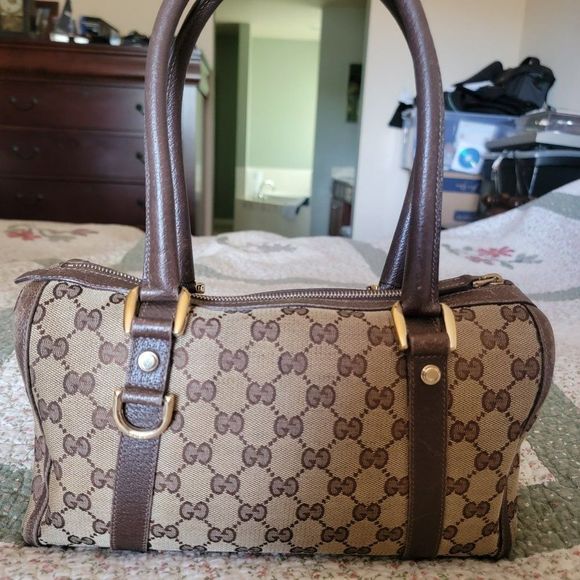 Gucci Abbey Boston Bag- Beige/Brown Canvas- Monogrammed Canvas-Medium Size - Picture 4 of 7